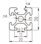 Ma&szlig;zeichnung Aluminium-Nutprofil 20 × 20 mm