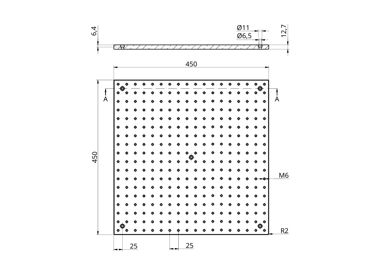 Optical Breadboard / Aufspannplatte /Gewinderasterplatte 450x450x12,7mm - Gebert & Weschka