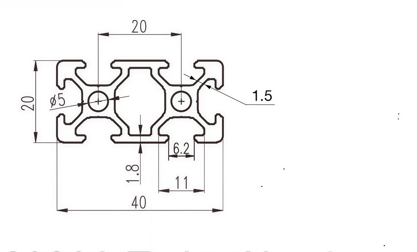 Bemaßte Zeichnung 20 × 40 mm · Nut 6